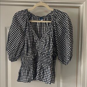 Navy and White Gingham Blouse